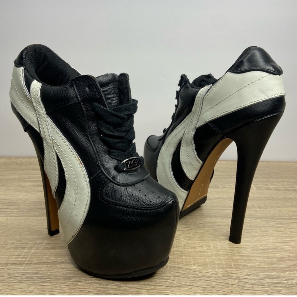Zigi Girl Black White Soothe Sneaker Heel Shoes Size 6 NEW